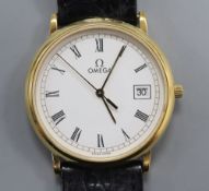 A gentleman's gold plated Omega de Ville wristwatch with quartz movement and original box