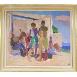§ Julian Bailey (1963-), oil on board, Figures on a beach, initialled, 65 x 75cm