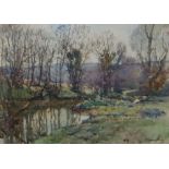 Samuel John Lamorna Birch (1869-1955), watercolour, A Cornish stream, signed, Fine Art Society label