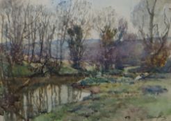 Samuel John Lamorna Birch (1869-1955), watercolour, A Cornish stream, signed, Fine Art Society label