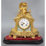 A late 19th century French gilt metal mounted eight day mantel clock (requiring restoration), height