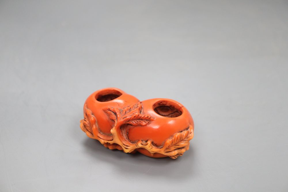A Chinese glass double peach brushwasher, width 8cm - Image 2 of 4