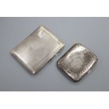 An engine turned silver cigarette case and a smaller case with engraved decoration, 6oz.