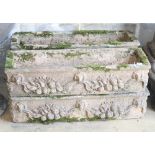 A set of four composition stone rectangular garden planters, W.91cm, H.20cm