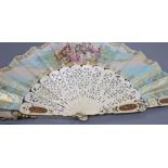 A 19th century French painted leaf and ivory fan