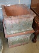 Two terracotta square garden planters, W.47cm, H.31cm