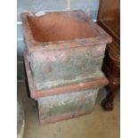 Two terracotta square garden planters, W.47cm, H.31cm