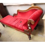 An early Victorian rosewood framed chaise longue, W.181cm