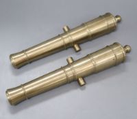 A pair of bronze models of cannon, length 31cm