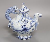 A Delft blue and white teapot, height 19cm