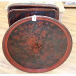Three Chinese red lacquer trays