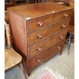 A small George III oak chest of four long drawers, W.81cm