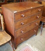 A small George III oak chest of four long drawers, W.81cm