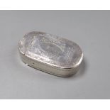 A George III oblong silver snuff box, with bright cut engraving, London 1795, makers mark rubbed,