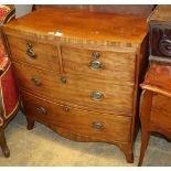 A Regency mahogany bow front chest of two short and two long drawers on splay bracket feet, W.90cm