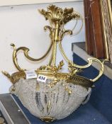 A Regency style ormolu and glass faceted bead bag ceiling chandelier