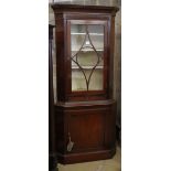 A George III style mahogany standing corner cupboard, W.86cm, D.52cm, H.191cm