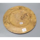 A burr elm wooden plate, diameter 39cm