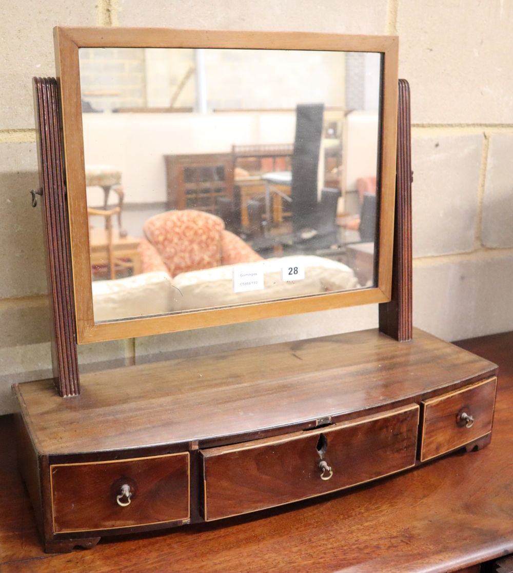 A Regency mahogany box base toilet mirror, W.58cm