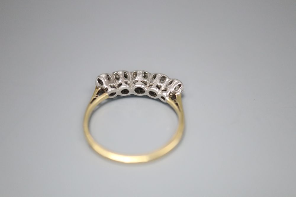 An 18ct and graduated illusion set five stone diamond half hoop ring, size L, gross 2.9 grams. - Image 4 of 4