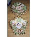 A Victorian porcelain part dinner serviceCONDITION: Three of the circular plates have cracks, one of