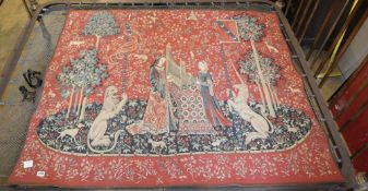 Hinese of Oxford. A machine made tapestry - Lion and unicorn, with figures weaving, together with