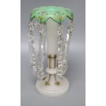 An early Victorian lustre hung cut glass candlestick, height 28cm