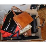 A collection of vintage handbags, including leather examples by Gucci, Rayne and Russell &