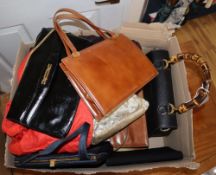 A collection of vintage handbags, including leather examples by Gucci, Rayne and Russell &