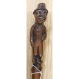 A carved hawthorn walking cane, length 85cm