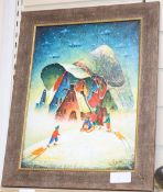 Russian School, oil on canvas, Nursery tale scene with children sledging, signed and dated 2010,