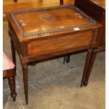 A Louis Phillipe burr walnut and mahogany square marble topped jardiniere stand, W.68cm, H.48cm