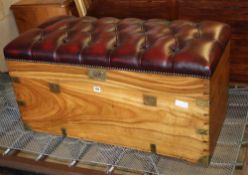 A camphorwood trunk with later leather upholstered top, W.94cm