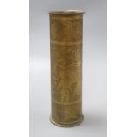 An early 20th century Trench Art vase reads 'Somme 1916 and Y'pres 1914', height 27.5cm