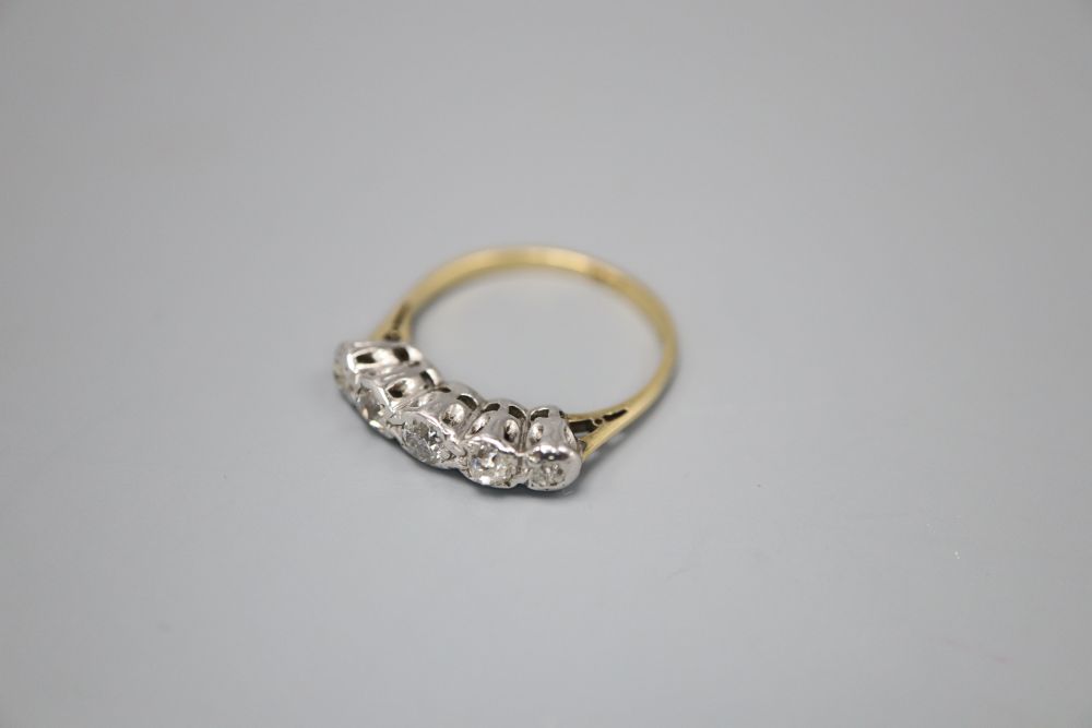 An 18ct and graduated illusion set five stone diamond half hoop ring, size L, gross 2.9 grams. - Image 2 of 4