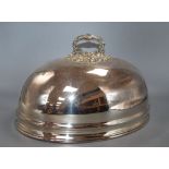 A Victorian plated meat cover with acanthus handle, width 34cm