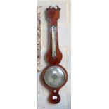 A Regency boxwood line inlaid mahogany banjo barometer by Stiles of London, H.96cm