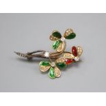 A 14ct gold diamond and enamel clover brooch, lacking some petals, 3.5cm, gross 4.3 grams