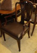 A set of six Hepplewhite design mahogany dining chairs (two arm, four single) carvers W.62cm