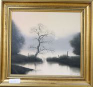 Michael John Hill, oil on board, Moonlit pond, signed, 29 x 32cm