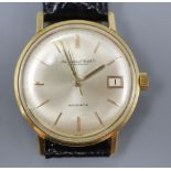 A gentleman's 18ct gold International Watch Co automatic wrist watch, with baton numerals, centre