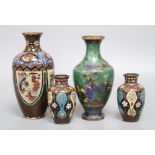 Four Japanese cloisonne vases, tallest 18cm