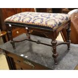 An Edwardian rosewood tapestry topped piano stool, W.84cm