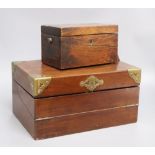 A Victorian brass-bound writing slope and a rosewood tea caddy (2)