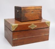 A Victorian brass-bound writing slope and a rosewood tea caddy (2)