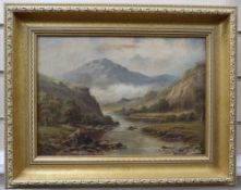 Sydney Yates Johnson - oil on canvas, Mountainous river landscape, monogrammed and companion