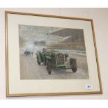 Circle of Dion Pears, pastel on buff paper, Vintage motor racing scene with Talbot number 16, 36 x