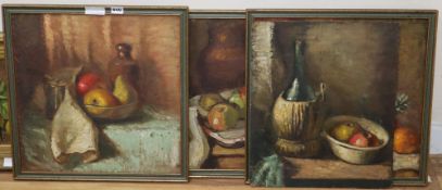 Four oils on board, Still lifes of fruit, largest 42 x 50cm