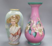 An Ernst Wahliss c.1900 vase and a Paris porcelain vase, height 38.5cm