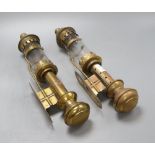 A pair of GWR brass carriage lamps, height 36cm